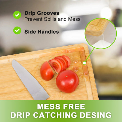 Extra Large Cutting Board, 17" Bamboo Cutting Boards for Kitchen with Juice Groove and Handles Kitchen Chopping Board for Meat Cheese board Heavy Duty Serving Tray, XL